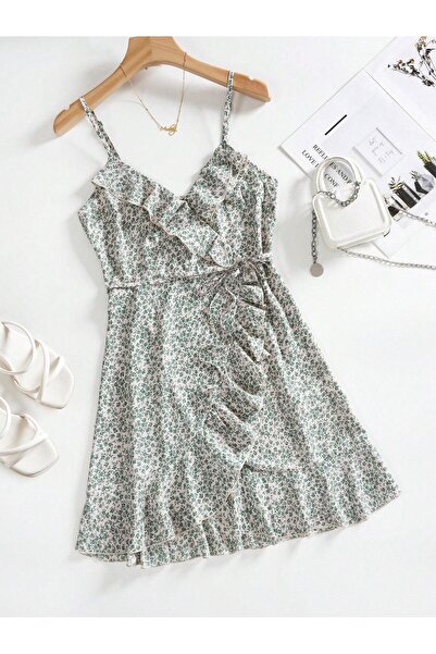 NO BRAND Rochie clasică stil petrecut, cu bretele de legat, design floral cu ...