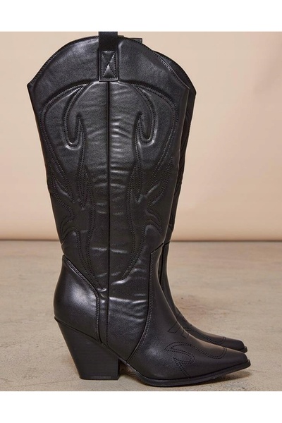 NO BRAND Prettylittlething cizme clasice cowboy negre din piele ecologică 39