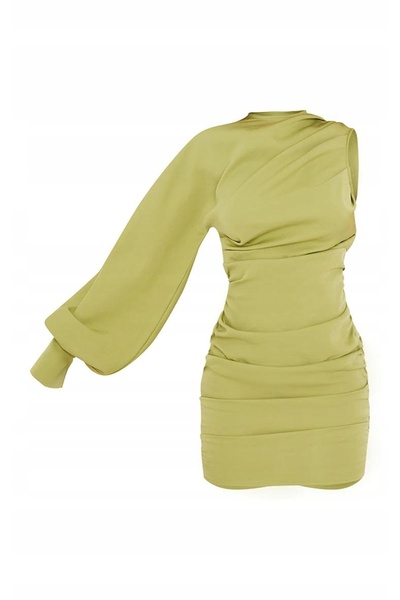 NO BRAND Prettylittlething Rochie Mini Verde Drapată Asimetrică 40
