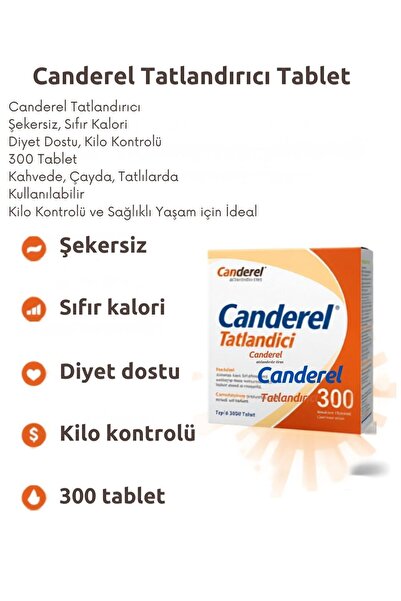 Canderel Tatlandırıcı 300 Tablet – Şekersiz Tatlandırıcı, Diyet ve Günlük Kul...
