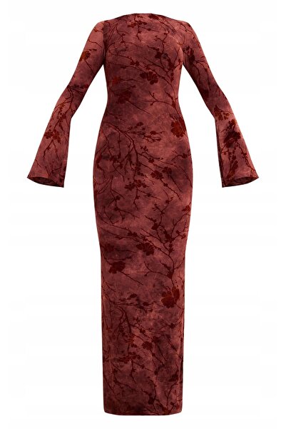 NO BRAND Rochie Maxi Bordeaux cu Mânecă Lungă Texturată Prettylittlething 42