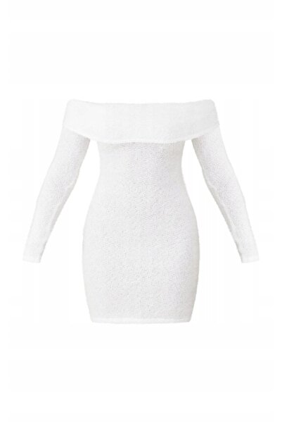 NO BRAND Rochie mini mulată albă spaniolă Prettylittlething L