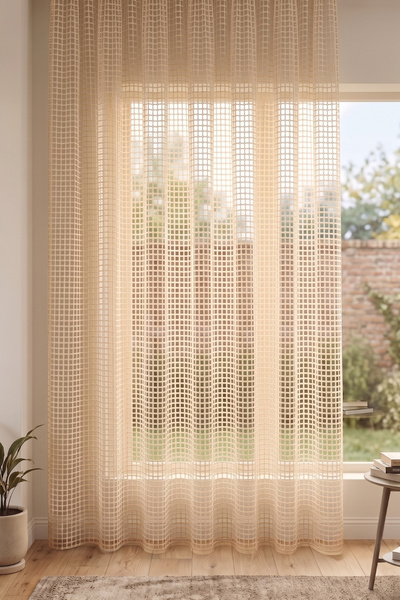 Cortibo Sevilla Mesh Tulle Curtain Without Pleats - Beige