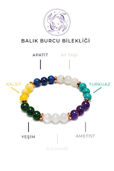 Deniz Elmasları Balık Burcu Doğal Taş Bileklik 8 mm Küre Kesim | Ametist, Ay ...