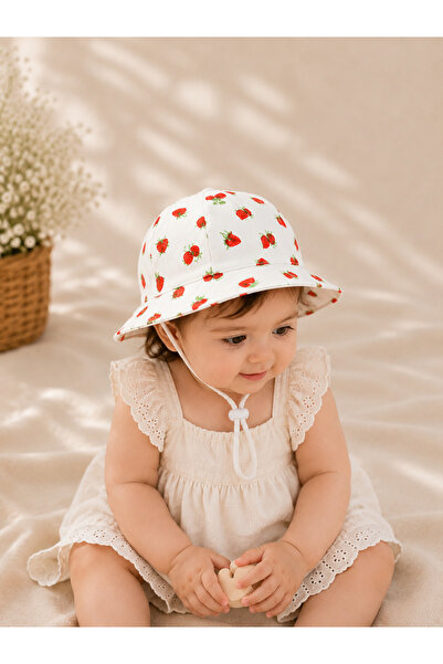 Minimissbaby White Red Strawberry Patterned Cotton Poplin Fabric Baby Girl Ch...