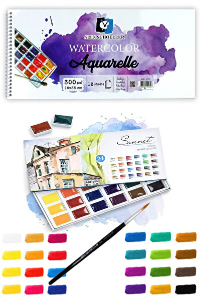 GLANCE Alex Schoeller Aquarelle Sulu Boya Defteri 300gr 16x35cm 12yp Spiralli...
