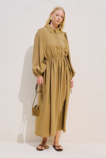 Manuka Draped Waist Adjustable Balloon Sleeve Dress
