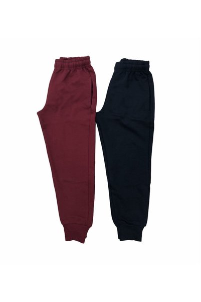 NACAR KİDS Unisex Kids Burgundy Navy Blue Sweatpants 2"lipack