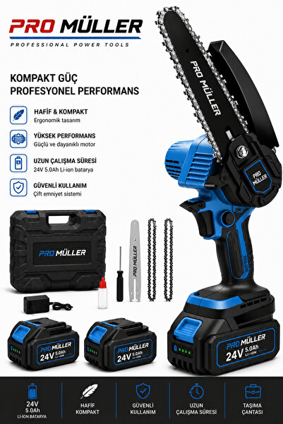 Pro Müller Alman Profesyonel Metal Dişli Çift Akülü Ağaç Odun Dal Kesme Şarjl...