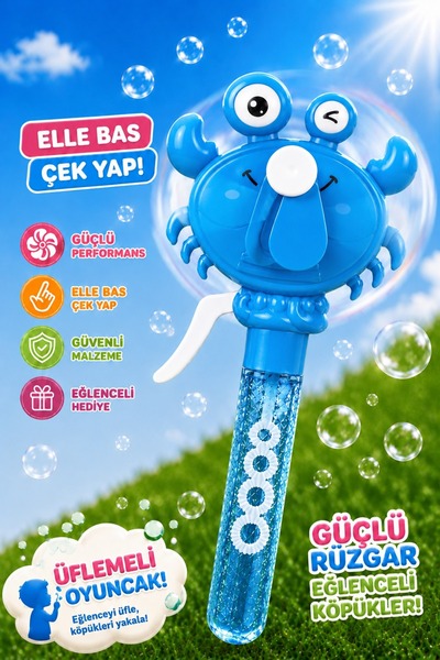 POLER TOYS Manuel Figürlü Fan Hem Üflemeli Hem Fan Çeşitli Figürlü sıvılı Üfl...