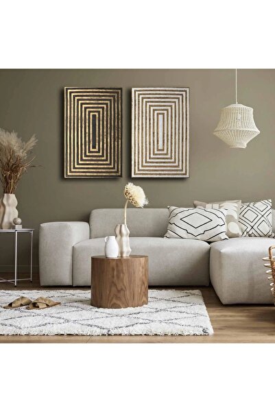 OEM Set de 2 tablouri decorative pe pânză, 2x45x70 cm, pânză/lemn, auriu/alb