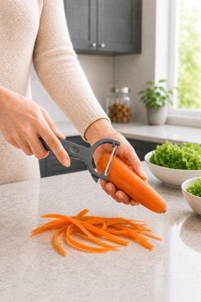Sariva Home Slim Vegetable Peeler with Stainless Steel Blade, Clear Protective Cover, Ergonomic Plastic Fruit and Vegetable Peeler with Rot Removal Tip, Potato Carrot Cucumber Peeler