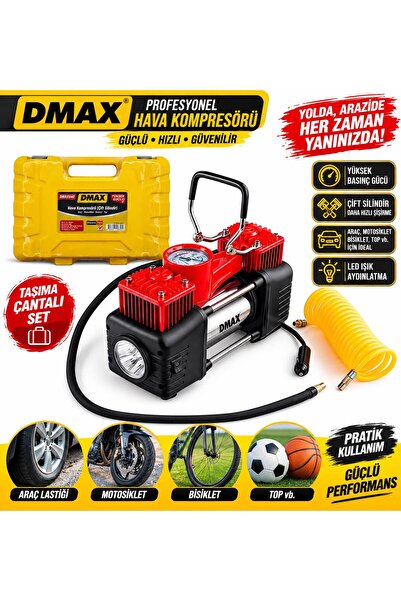 DMAX Lastik Şişirme Mini Hava Kompresörü Çift Silindirli 12v