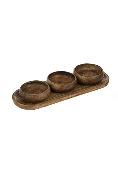 Generic Brand Platou din Lemn Maro cu 3 Spatii pentru Aperitive 36x13x2cm