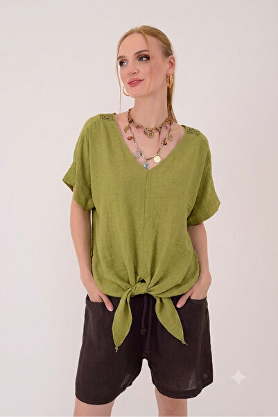 Park Moda Tied Blouse with Openwork Back Detail (Available in Sizes 34-46.)