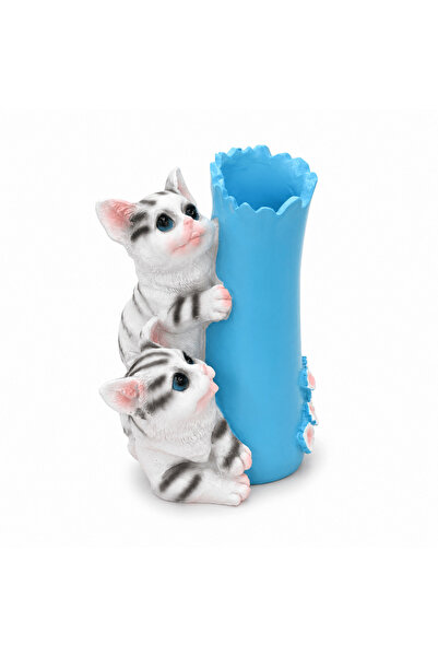 AKDC Zeem Sky Blue & White Twin Kittens Polyresin Pen & Stationery Holder - 1...