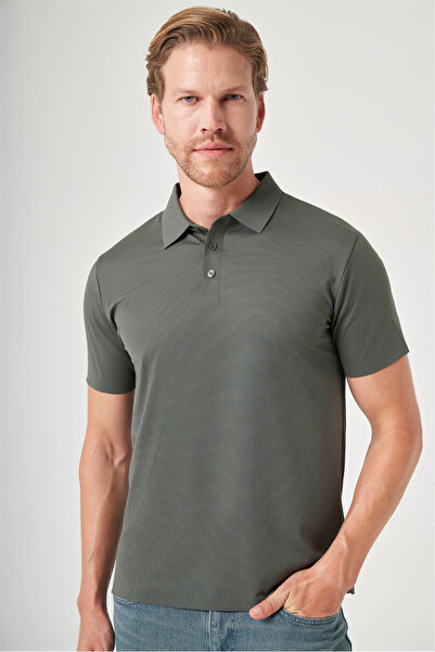 İmza Khaki Polo Collar Short Sleeve Relaxed Fit Flexible Non-Fraying Collar T...