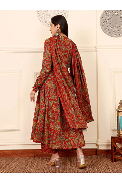 MYSMAR Red Viscose Rayon Kameez Salwar & Dupatta - VRN1025-Red-Size-M-38-Inches