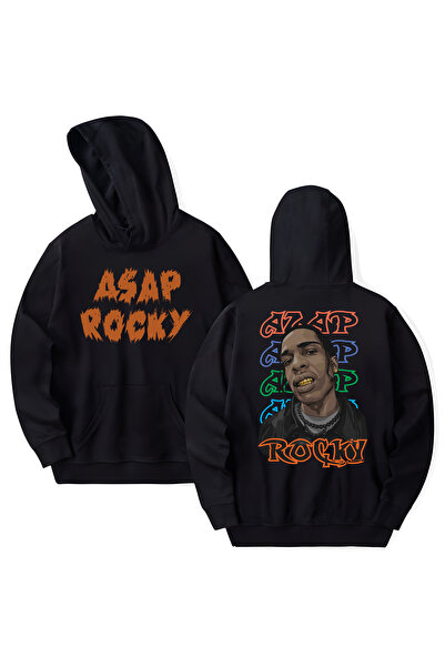 STİL-X Hanorac cu glugă din bumbac imprimat Asap Rocky, cu mânecă lungă, cu 3...