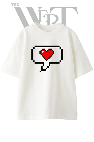THEWERT Μπλουζάκι Unisex Λευκό Oversize με στάμπα Pixel Heart Design