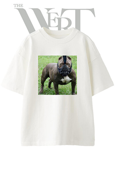 THEWERT Pitbull Bane Design Printed Unisex White Oversize T-Shirt
