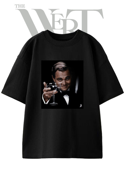 THEWERT Jay Gatsby Design Printed Unisex Black Oversize T-Shirt