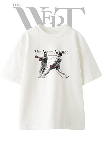 THEWERT Ali Frazier Boxing Design Printed Unisex White Oversize T-Shirt