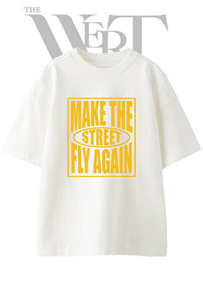THEWERT Street Art Design Printed Unisex White Oversize T-Shirt