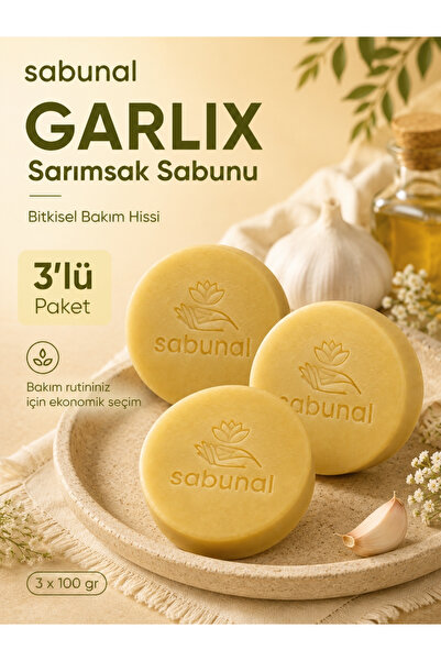 sabunal Garlix Garlic Soap 3 Pcs - Powerful Hair Appearance and Herbal Natura...