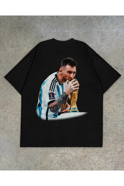 Grafftee Clothing Μπλουζάκι Messi Campeón del Mundo με στάμπα, Unisex, Oversize