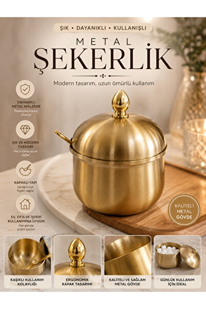 DEVADA HOME Premium Metal Baharatlık Şekerlik Tuzluk Kaşıklı Kapaklı Saklama ...