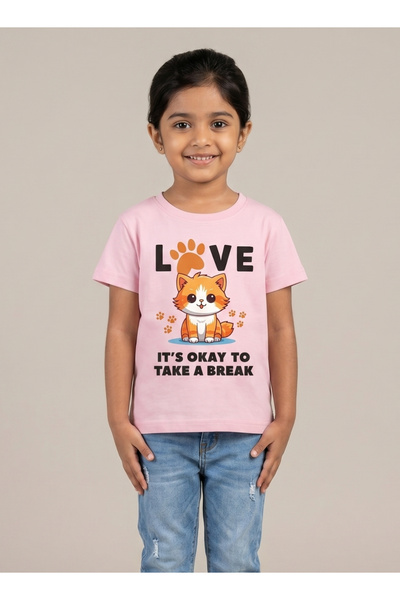 Babyqlo Girls Cute Cat Love Pink T-Shirt