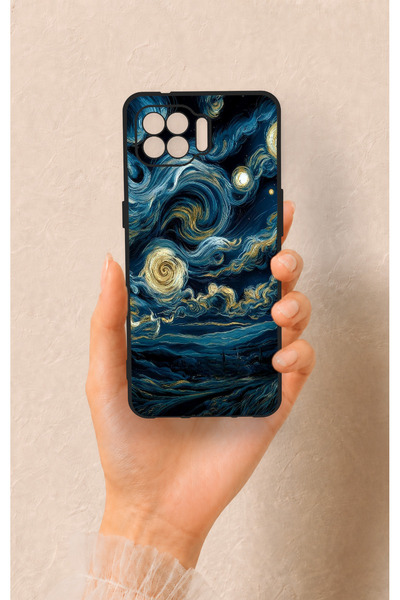 Vip Case Oppo Reno 4 Lite Uyumlu Yıldızlı Gece Desenli Silikon Kılıf