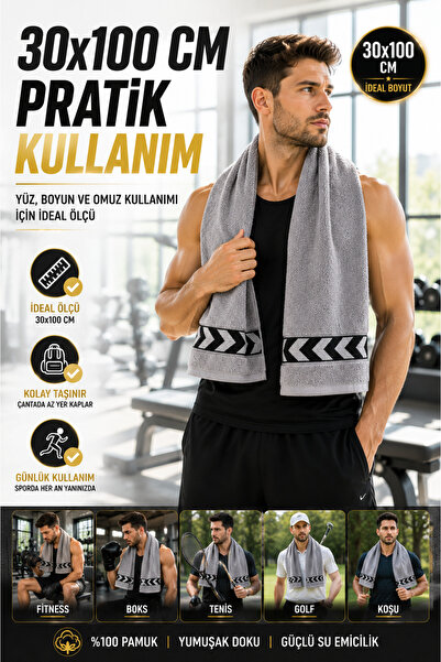 OpenCity Sivi 30x100cm 100% pamuk 450 GSM sportski peškir za fitnes, teretanu...
