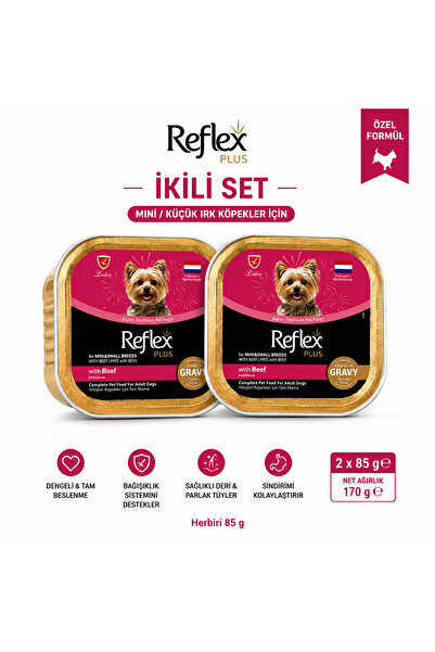 Reflex Plus Mini Küçük Irk Köpek Yaş Maması Sığır Etli 85 gr x 2'li Set