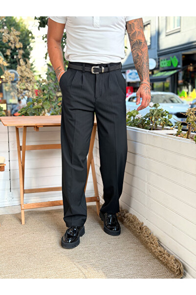 manch collection Striped Pleated Baggy Fit Fabric Trousers
