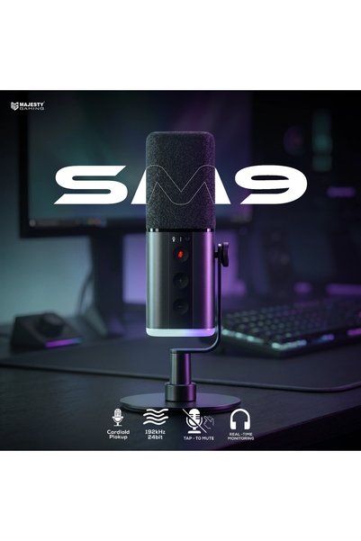 majesty مايكروفون تصميم هاي-إند احترافي للبث المباشر والألعاب | USB-C و XLR | RGB | مراقبة صوت مباشرة وزر كتم | أسود