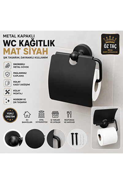 Öztaç Metal Covered Paper Holder Toilet Wc Paper Holder Matte Black