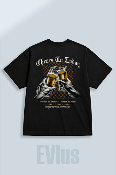 EVIus Oversize T-Shirt με στάμπα "Cheers To Today", 100% βαμβακερό, με λαιμόκ...