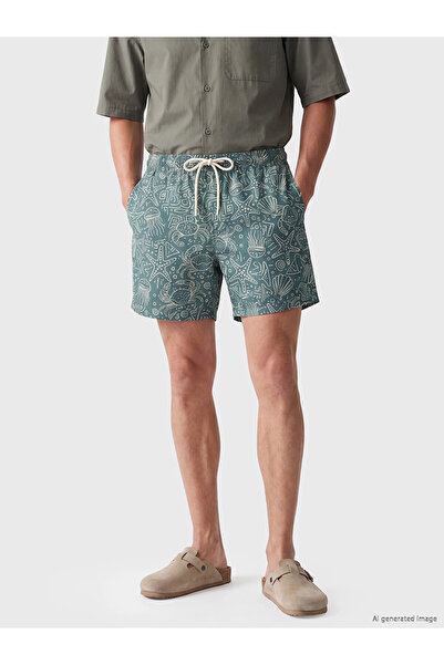 LC Waikiki LCW SWIMWEAR شورت سباحة رجالي منقوش باللون الأخضر قصير الطول