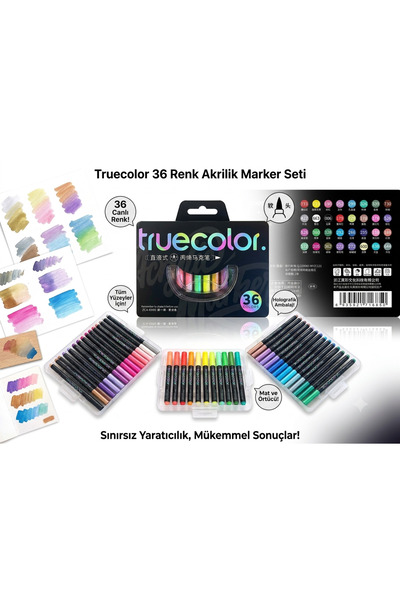 Ümraniye Hobi Sanat Truecolor 36'lı Fırça Uçlu Akrilik Brush Marker Seti Özel...