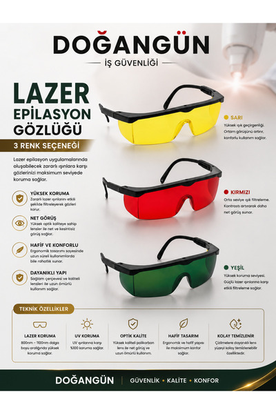 Viola2026 LAZER EPİLASYON GÖZLÜKLERİ SARI YEŞİL KIRMIZI