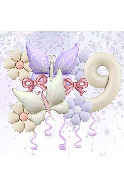 ÇITIPITISTORE Cream Lilac Butterfly Daisy Foil Balloon Birthday Celebration P...