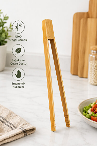 KEA 30 cm Bambu Mutfak Maşası Ahşap Servis Maşası Salata Ekmek Izgara Pasta M...