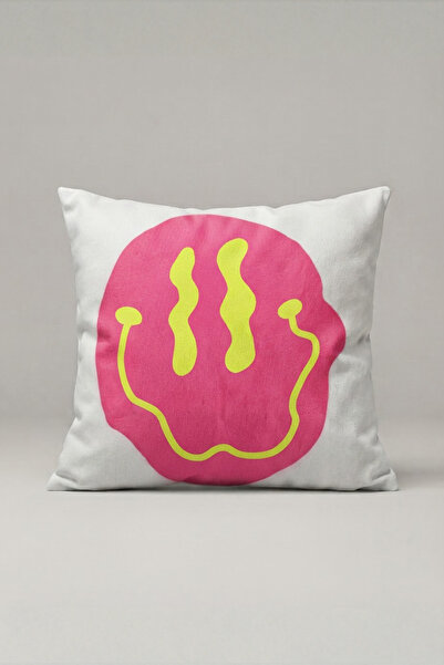 Generic Brand Pink Yellow Acid Smiley Face Patterned Throw Pillow Cover 213 –...