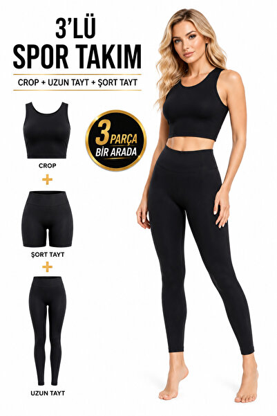 MEYASU Women's 3-Piece Sports Leggings Set Diving Fabric High Waist Gathering...