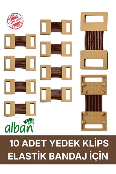 Alban 10 Adet Tüm Elastik Bandajlarla Uyumlu Yerli Üretim Esnek ve Sağlam Ban...
