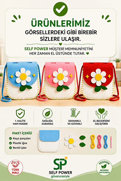 Self Power 3 lü Eğitici Keçe Dikiş Çanta Seti – Çocuklar İçin El Becerisi Geliştirici DIY Çanta Yapım Kiti