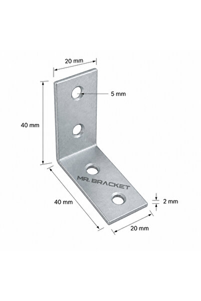 MR.BRACKET 10 ad. L Demir Gönye Köşebent 4x4cm - Mobilya Dolap Raf Masa Köşe Bağlantı Elemanı Sabitleme Aparatı