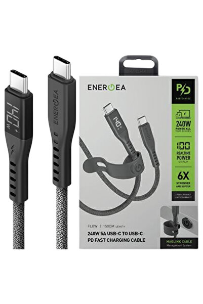Energea Cablu USB-C Flow pentru iPhone 12 13 14 15, încărcător rapid PD 240W 5A